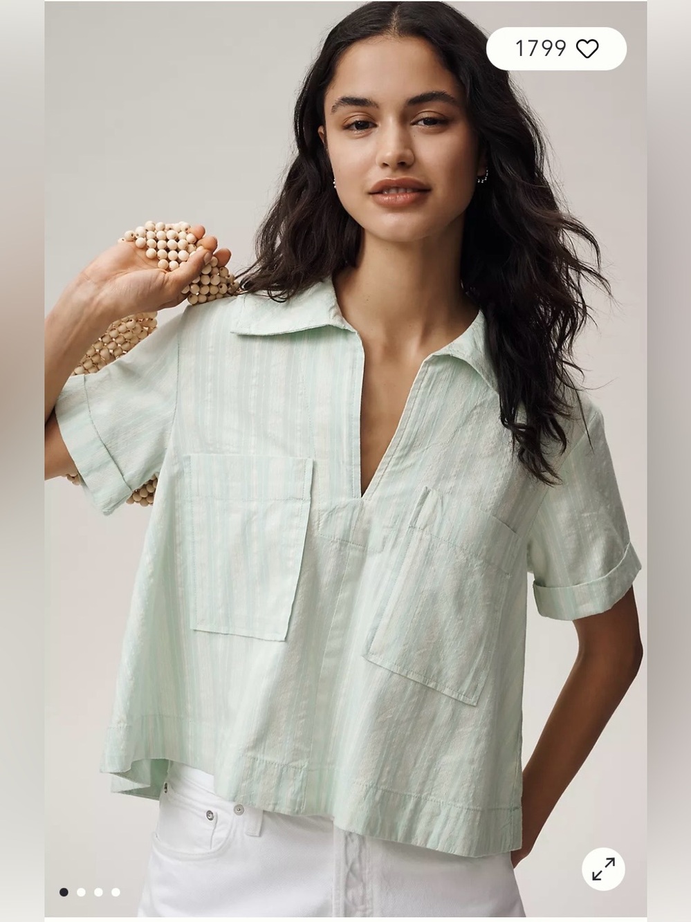 Maeve/Anthropologie Short Sleeve Swing Top in Green Mint Stripe Size S. NWT